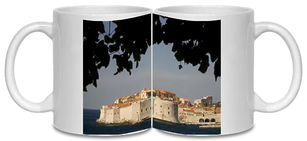 Europe, Croatia, Dalmatia, Dubrovnik. Adriatic Sea and city walls (built 10th century)