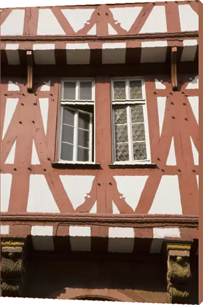 GERMANY, Hessen, Frankfurt am Main. Detail of half timbered house on Romerberg Square