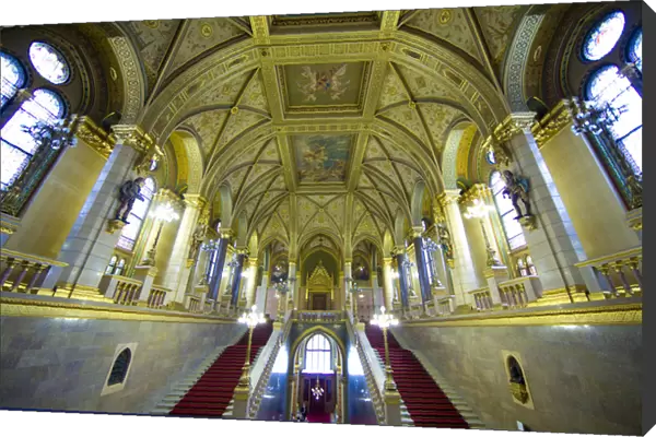 Europe, Hungary, Budapest. Ornate interior of Parliament Building. Credit as: Jim