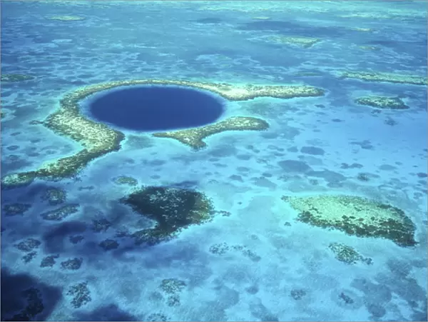 Aerial view of Blue Hole, Lighthouse Reef, Belize, Central America