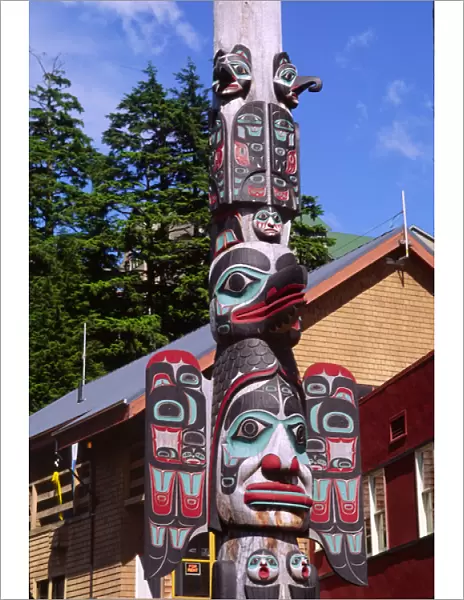 A Tlingit totem pole in Ketchikan, Alaska