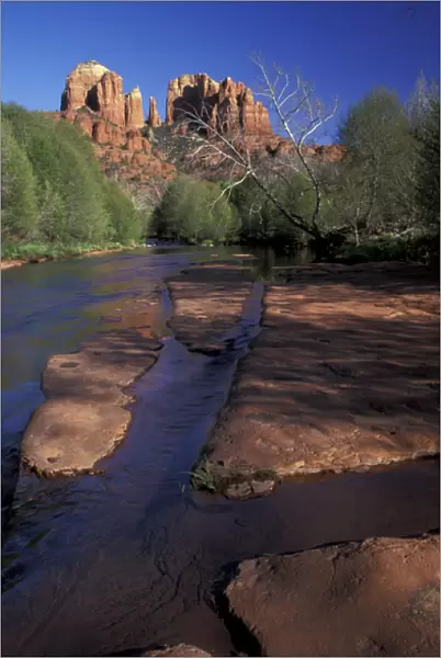 NA, USA, Arizona, Sedona. Cathedral Rock and Oak Creek at Red Rock Crossing