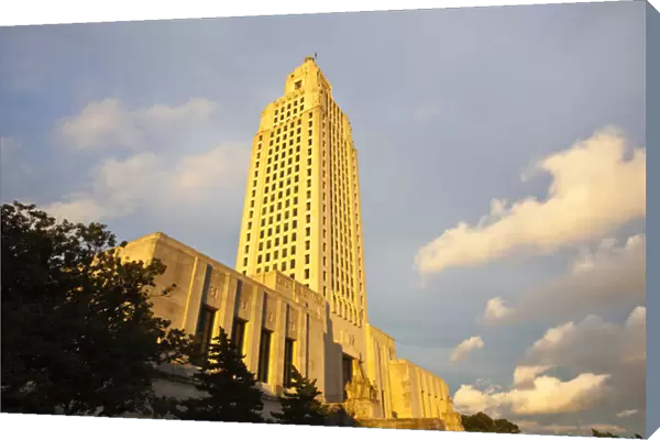 USA, Louisiana, Baton Rouge. Louisiana State Capitol, b. 1931, sunset