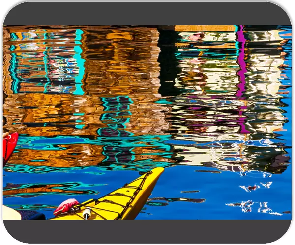 Floating Home Village Yellow Red Kayaks Houseboats Blue Reflection Inner Harbor