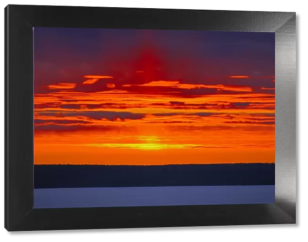 Canada, Saskatchewan, Prince Albert National Park. Sunset over Waskasiuw Lake. Credit as