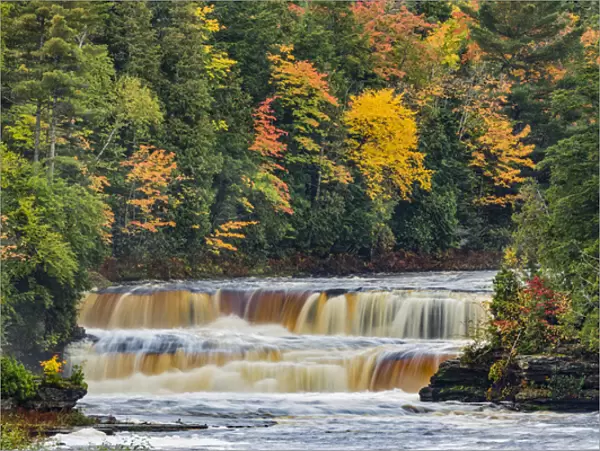 Cascade and fall colors on lower section of Tahquamenon Falls, Tahquamenon Falls State Park