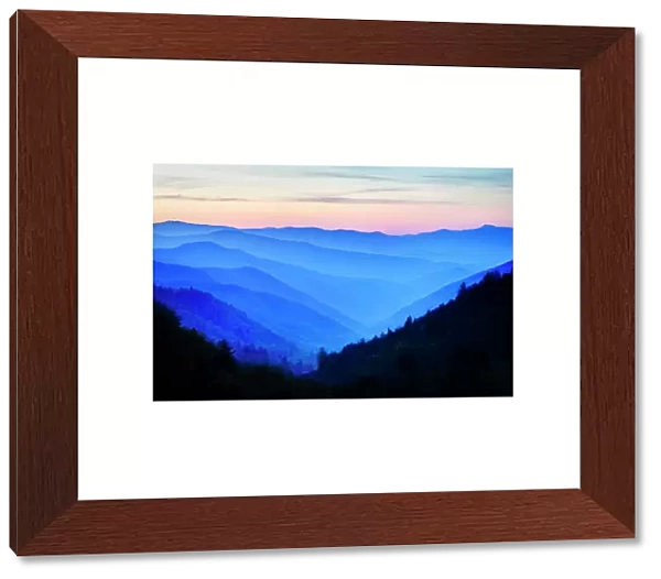 USA, North Carolina. Predawn color seen from Oconoluftee Overlook in the Great Smoky