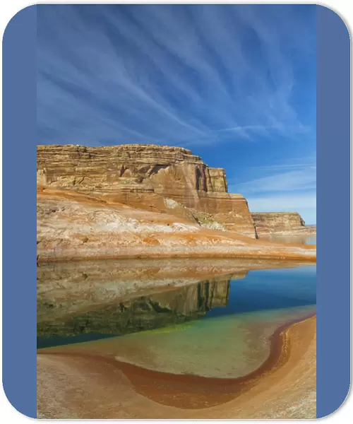 USA, Utah, Glen Canyon National Recreation Area. Reflections in pool of water. Credit as
