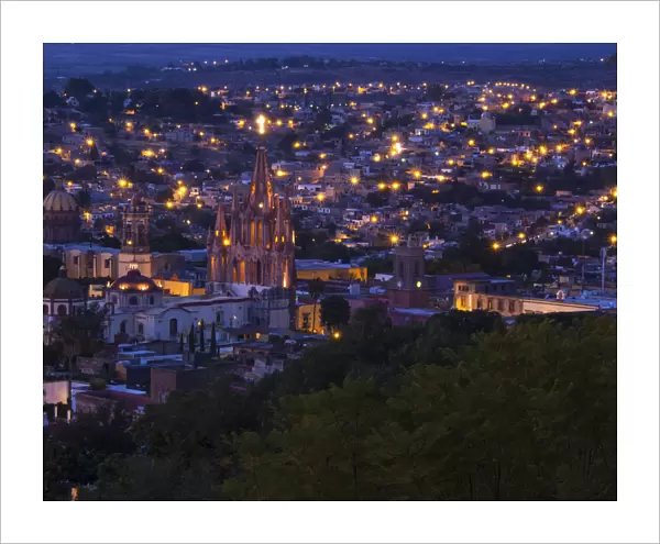 North America; Mexico; San Migel de Allende; Evening City View from above City with