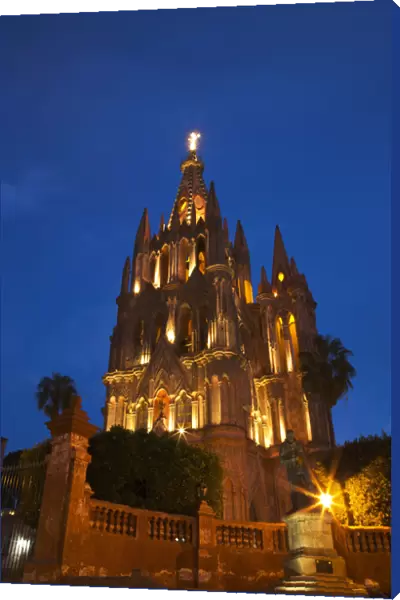 North America; Mexico; San Migel de Allende; Evening Lights Parroquia Archangel Church