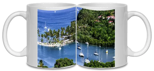 Marigot Bay, St. Lucia, Caribbean. marina, boats, palm trees, cove