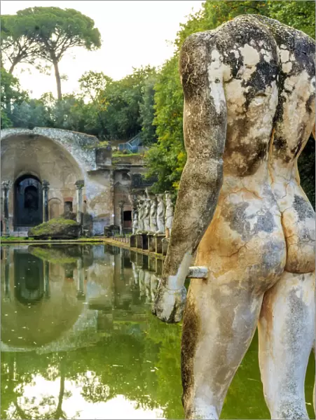 Italy, Lazio, Tivoli. Hadrians Villa, UNESCO World Heritage Site. The Canopus