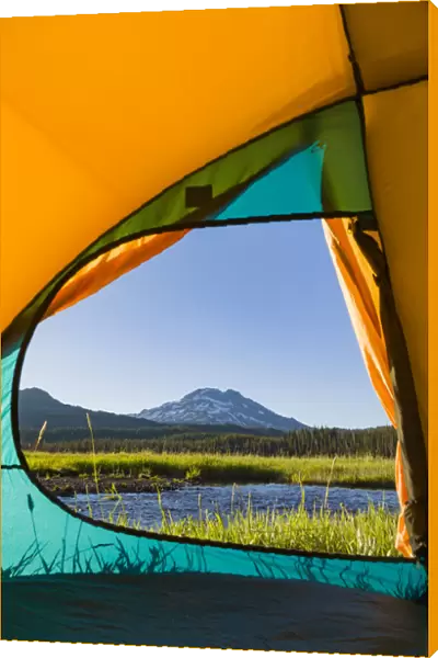 View through Tent, South Sister (Elevation 10, 358 ft. ) Sparks Lake, Three Sisters Wilderness