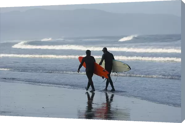 Surfers at Cape Kiwanda Beach, Cape Kiwanda State Park, Oregon Coast, USA, Late Spring