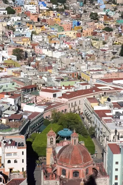 Mexico, Guanajuato. Cityscape of Guanajuato, a UNESCO World Heritage site, with the
