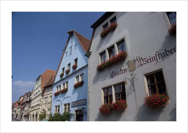 Germany, Franconia, Rothenburg. Typical buildings in historic Plonlein area (Little Square)