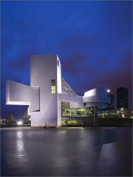 USA, Ohio, Cleveland: Rock & Roll Hall of Fame & Museum  /  Evening