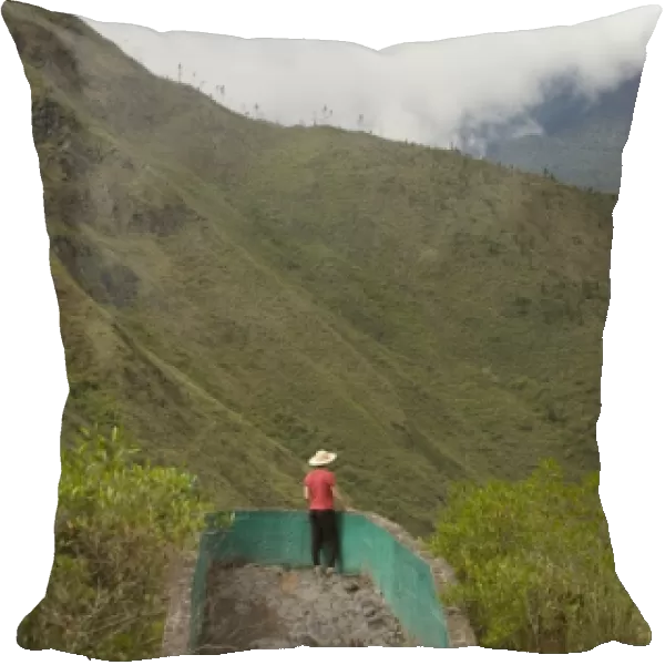 Ecuador, Banos, woman gazing at panoramic view at Ecozoologico San Martin (MR)