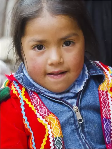 Portrait of young girl with traditional dress in Cusco Cuzco Peru South America (MR)