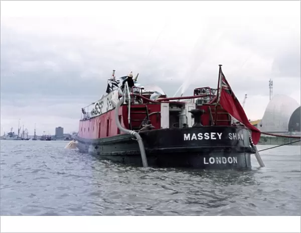 Massey Shaw fireboat in action, River Thames, London