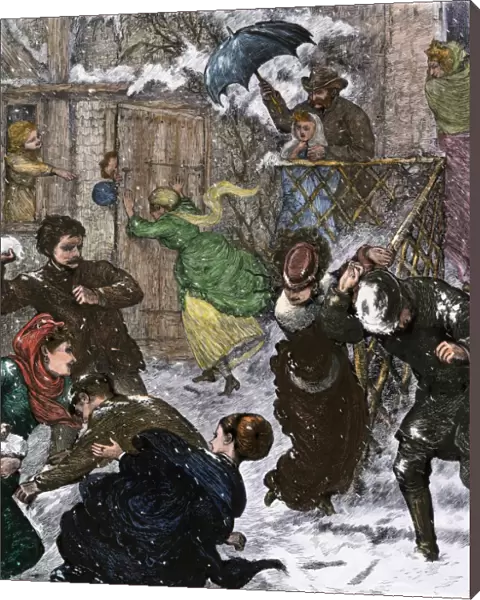 Snowball fight, 1870s