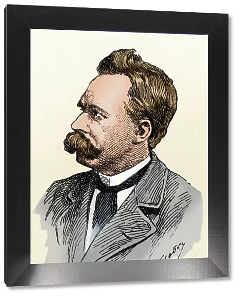 Nietzsche. Friedrich Nietzsche.. Digitally colored woodcut