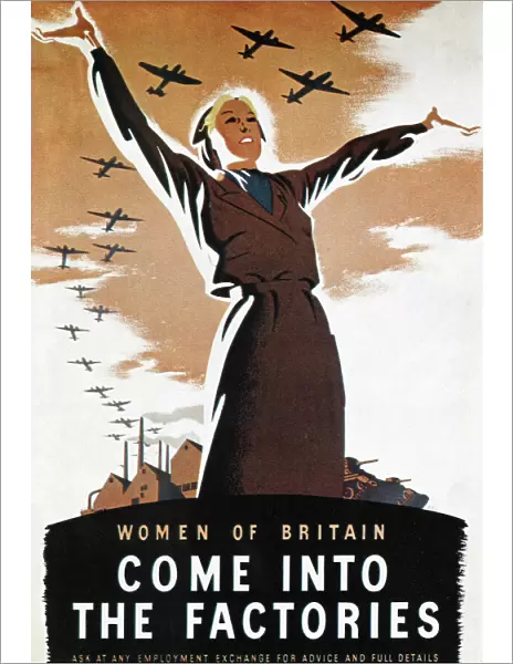 Women of Britain, Come into the Factories. British poster recruiting women for munitions work during World War II, by Donald Zec, c1941