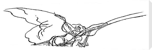 Leonardo da Vincis drawing, c1487, of a prone ornithopter with pilots legs moving together and wings hand-operated on the upstroke