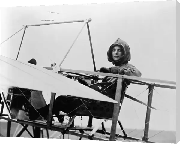 American aviator. Photographed in the cockpit of her Bleriot monoplane, 1911