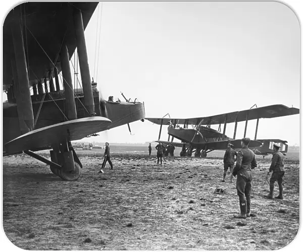 British Handley Page Type O  /  400 biplane bombers used during World War I. Photograph, c1916