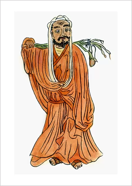 Indian Buddhist monk; founder of the Zen sect of Buddhism. Bodhidharma with the tea plant he is credited with discovering. Chinese drawing