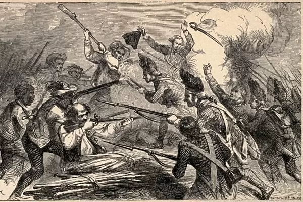 BATTLE OF BUNKER HILL, 1775. Peter Salem shooting British Marine Major John Pitcairn