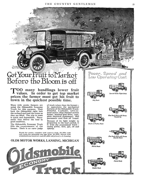 AD: OLDSMOBILE, 1919. American advertisement for Oldsmobile Economy Truck, 1919