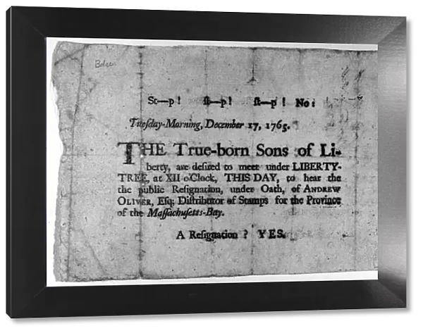 SONS OF LIBERTY BROADSIDE. Broadside issued calling for a meeting of the Sons of
