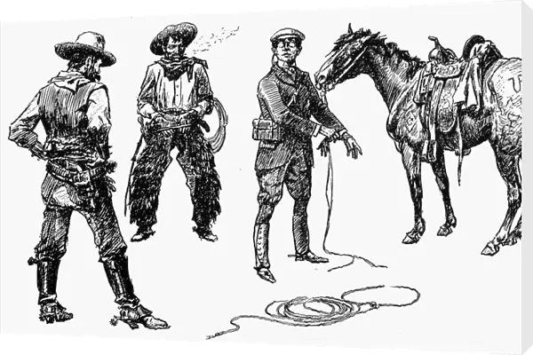 RUSSELL: TENDERFOOT. Initiation of the Tenderfoot. Drawing by Charles M. Russell