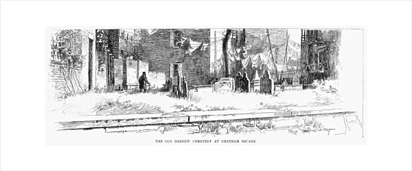 JEWISH CEMETERY, 1891. The Old Hebrew Cemetery at Chatham Square. Drawing, 1891, by W