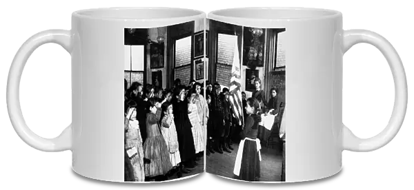 INDUSTRIAL SCHOOL, c1892. Saluting the Flag in the Mott Street Industrial School, New York City