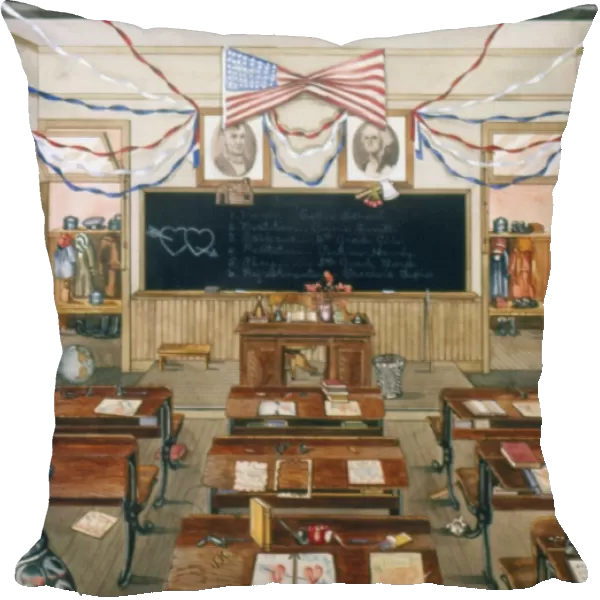 RURAL SCHOOL ROOM, c1900. Interior view of a rural school room. Painting, c1940