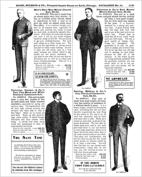 MENSWEAR, 1902. Mens suits;from the mail-order catalog of Sears, Roebuck & Co