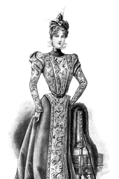 FASHION: GOWN, 1898. Cloth and velvet gown. English illustration, 1898