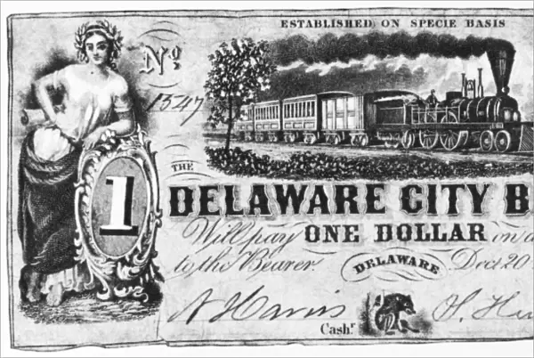 DOLLAR BILL, 1854. One dollar bill issued by the Delaware City Bank, Delaware City