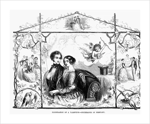 ST. VALENTINEs DAY. Illustration of a Valentine. Wood engraving, 1854