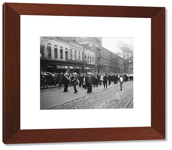 STREETCAR STRIKE, c1915. Striking streetcar workers in New York City. Photograph, c1915