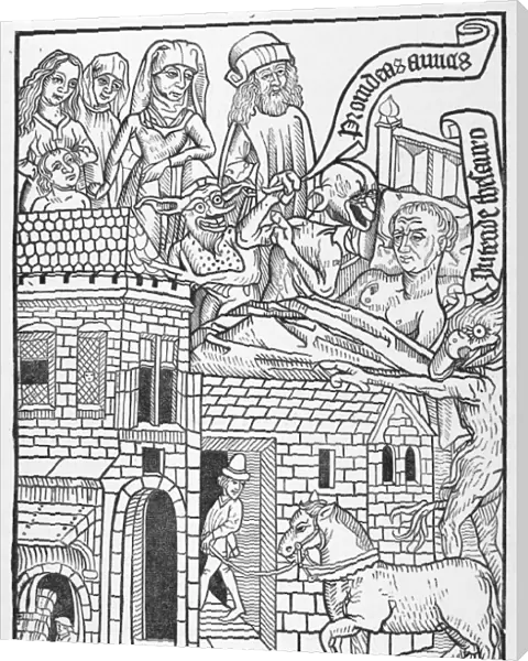 ARS MORIENDI, c1450. Fifth page of the Ars Moriendi, representing the sinner