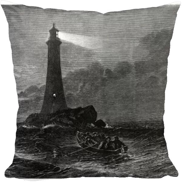 LIGHTHOUSE, 1856. The Lighthouse, Christmas Eve. English wood engraving after a drawing by S