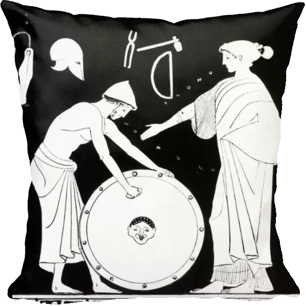 VULCAN AND THETIS. Vulcan making a new armor for Achilles on the request of his mother, Thetis