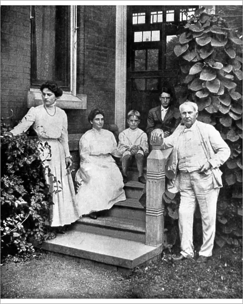 EDISON AND FAMILY, 1907. American inventor Thomas Edison and his family at their