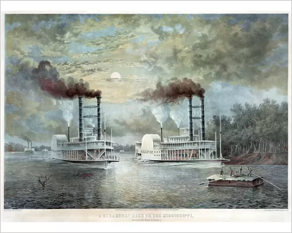 MISSISSIPPI RIVER RACE, c1859. A steamboat race on the Mississippi, (between the Baltic & Diana)