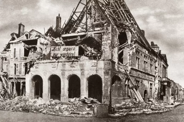 WORLD WAR I: CITY HALL. Destroyed city hall of Peronne, France. Photograph, c1916