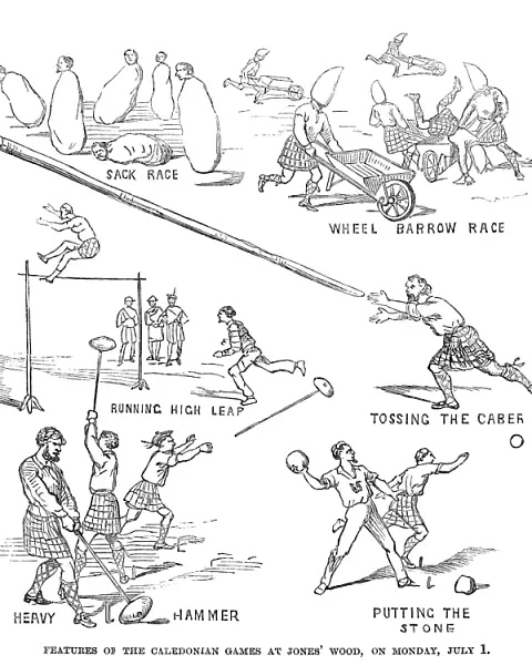 CALEDONIAN GAMES, 1867. Events of the Caledonian Games, held at Jones Wood in Manhattan